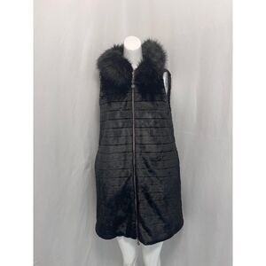Lickylu Milano Black Removable Hoodie Sleeveless Faux Fur Coat Size S